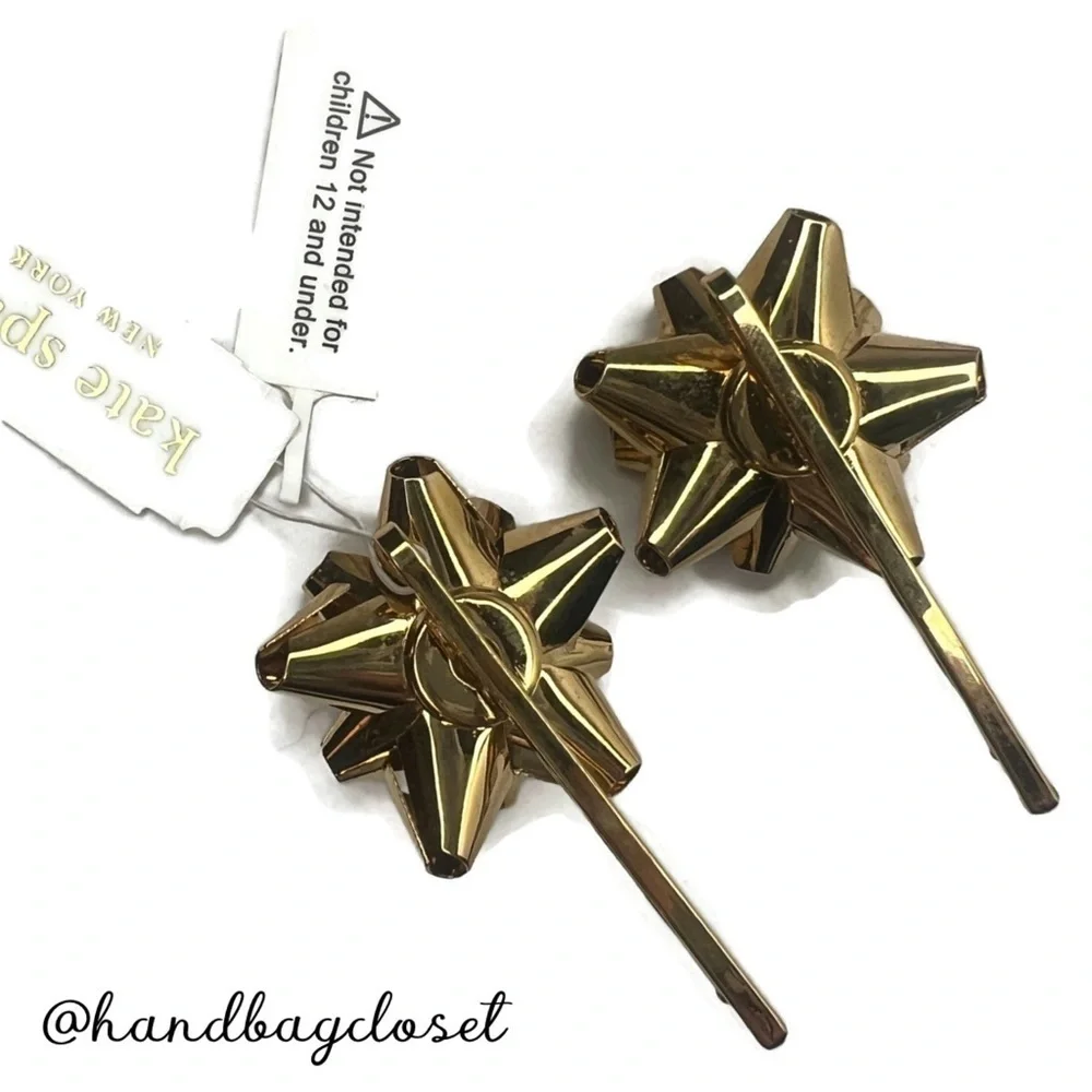 KATE SPADE VINTAGE BOURGEBOW BOW GOLD HAIR CLIPS BARRETTE GRIPS CHRISTMAS PINS